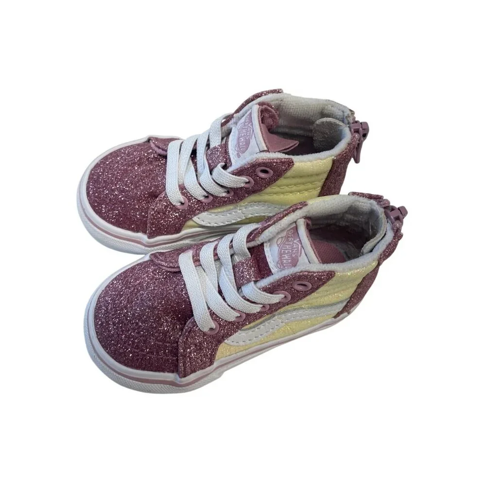 Vans Toddler Size 4 Glitter High-Top‎ Sneakers Pink Yellow
